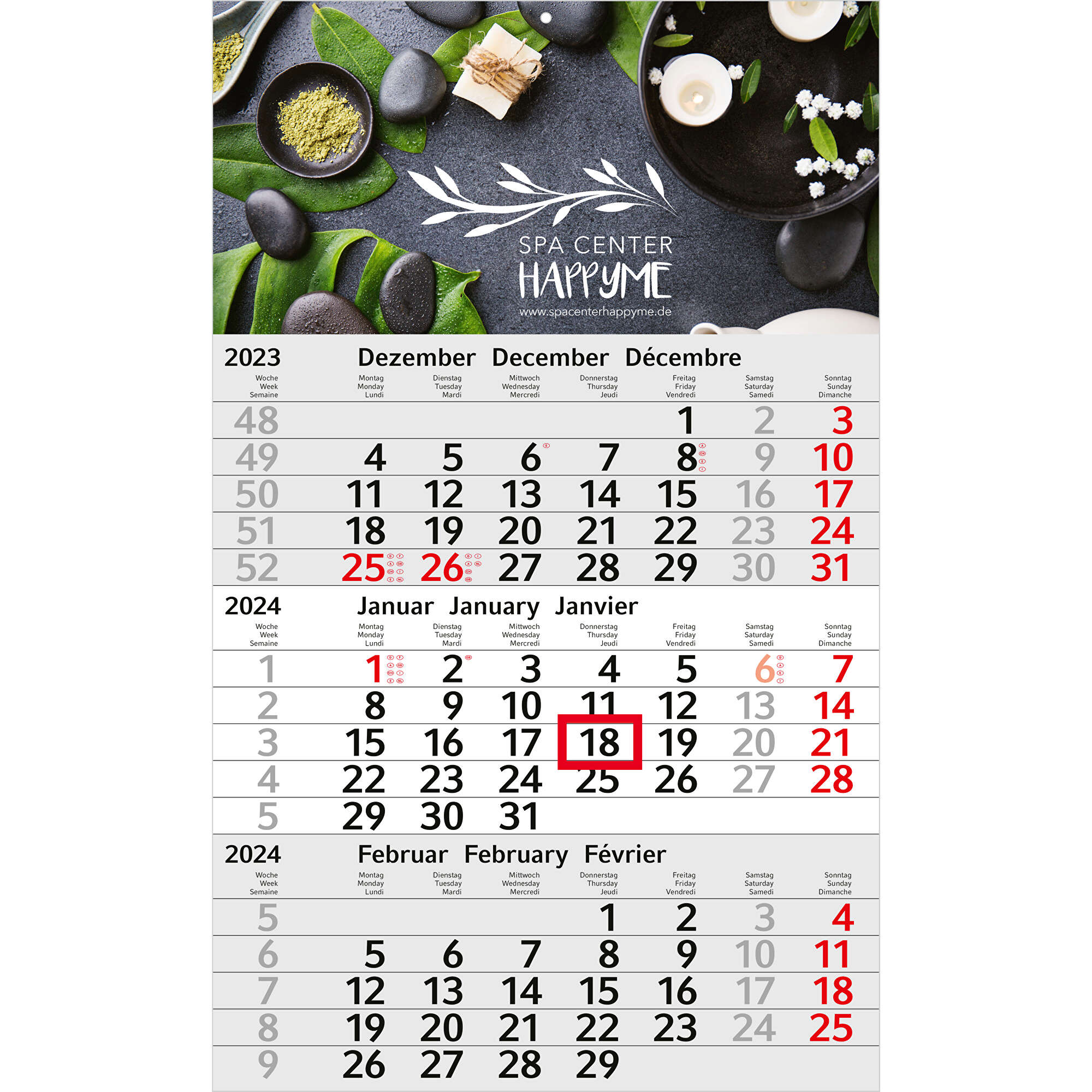 3-Monats-Kalender Budget 3 x.press inkl. 4C-Druck (hellgrau rot, Papier