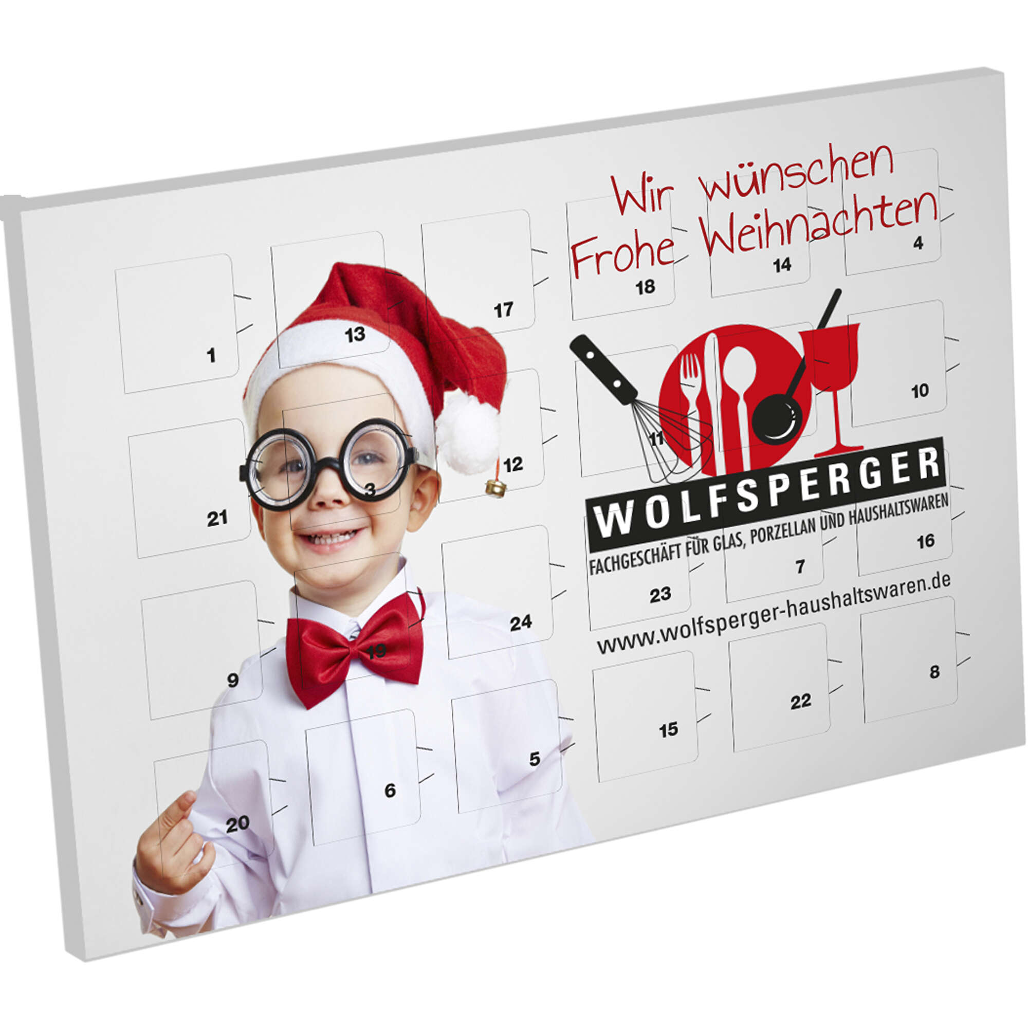 Calendrier de l'Avent de table en papier pur (60g) comme goodies