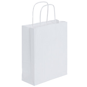 Krafttaschen Weißes Papier, Gedrehte Griffe , weiß, Papier, 18,00cm x 21,00cm x 8,00cm (Länge x Höhe x Breite)