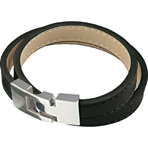 Wickelarmband , schwarz, Leder, 39,00cm x 1,00cm (Länge x Breite)