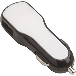 USB-Autoladeadapter REEVES-TOWNSVILLE , Reeves, schwarz/weiss, Kunststoff, 7,50cm x 1,40cm x 2,40cm (Länge x Höhe x Breite)