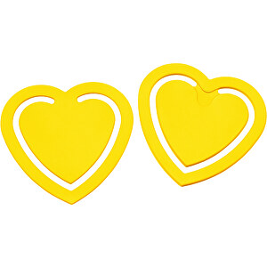 Zettelklammer 'Herz', Mini , gelb, PS, 3,30cm x 3,00cm x 0,15cm (Länge x Höhe x Breite)