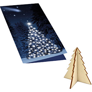 Weihnachtskarte Wintertanne , blau, Papier, Holz, 10,50cm x 21,00cm (Länge x Breite)