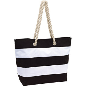 Strandtasche SYLT , schwarz, weiß, 300D Polyester, 47,00cm x 34,00cm x 17,00cm (Länge x Höhe x Breite)