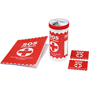 SOS-Info-Dose Inkl. Deckelaufkleber , weiß, rot, PP+PAP, 1,10cm (Höhe)