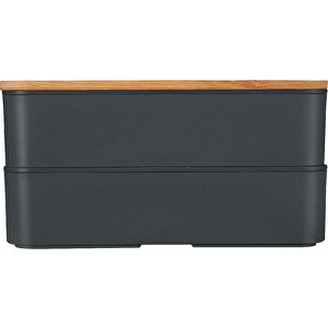Doppel-Lunchbox Mit Bambus-Schneidebrett Und Besteck , grau, PP, Bambusfaser, 18,50cm x 9,50cm x 10,70cm (Länge x Höhe x Breite)