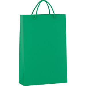 Tragetasche Basic 5 Mit Kunststoffkordeln , grün, Kraftpapier, 24,00cm x 36,00cm x 9,00cm (Länge x Höhe x Breite)