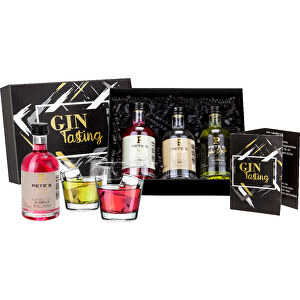 Gin-Tasting, 3 Exklusive Gin-Sorten , Gemischt, 16,20cm x 6,50cm x 12,50cm (Länge x Höhe x Breite)