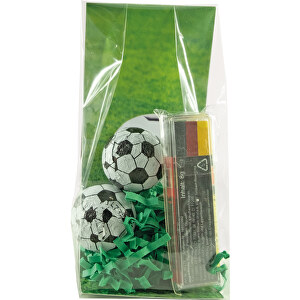 Fussball-Fan-Beutel , grün, Papier, Folie, Schminke, Staniol, Schokolade, 6,00cm x 12,00cm x 4,00cm (Länge x Höhe x Breite)