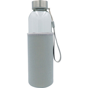 Trinkflasche Aus Glas Mit Neoprenhülle 500ml , transparent grau, Körper: Glas, Deckel: PP, 22,50cm (Höhe)