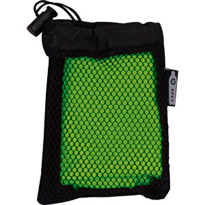 Kühlendes Handtuch Aus RPET-Material, 30x80cm , schwarz / hellgrün, R-PET, 11,00cm x 14,50cm x 2,00cm (Länge x Höhe x Breite)