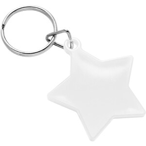 Schlüsselanhänger 'Stern' , weiß, PS+MET, 3,90cm x 0,30cm x 4,50cm (Länge x Höhe x Breite)