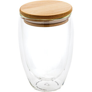 Doppelwandiges Borosilikatglas Mit Bambusdeckel 350ml , transparent, Glas, Bambus, 8,80cm x 13,50cm x 5,50cm (Länge x Höhe x Breite)