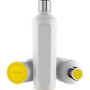 Thermotrinkflasche RETUMBLER-mySTEELONE , Retumbler, weiss / gelb / gelb, Edelstahl, Kunststoff, Silikon, 7,75cm x 29,35cm x 8,87cm (Länge x Höhe x Breite)