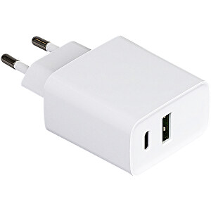 Ladegerät Mit 20W Power Delivery Und Quick Charge Für USB Typ A Und Typ C , weiß, ABS, 8,20cm x 2,80cm x 4,70cm (Länge x Höhe x Breite)