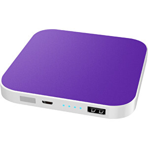 Kabellose Powerbank LuxWire Mit LED-Logo , violet / weiß, Kunststoff, 9,00cm x 2,00cm x 9,00cm (Länge x Höhe x Breite)
