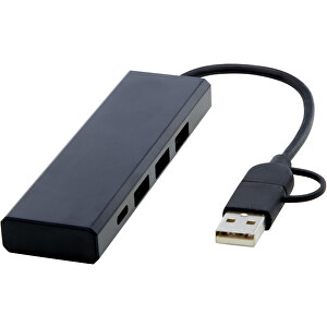 Rise USB 2.0 Hub Aus Recyceltem RCS Aluminium , schwarz, Recycled Aluminium, 10,00cm x 1,20cm x 3,00cm (Länge x Höhe x Breite)