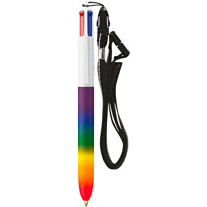 BIC® 4 Colours® Rainbow Decor + Lanyard Siebdruck , BiC, weiss/regenbogen, Kunststoff, 14,40cm x 1,60cm (Länge x Breite)