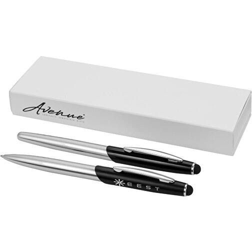 Geneva Stylus Kugelschreiber- Und Tintenrollerset , silber, schwarz, Metall, 13,50cm (Länge), Bild 5