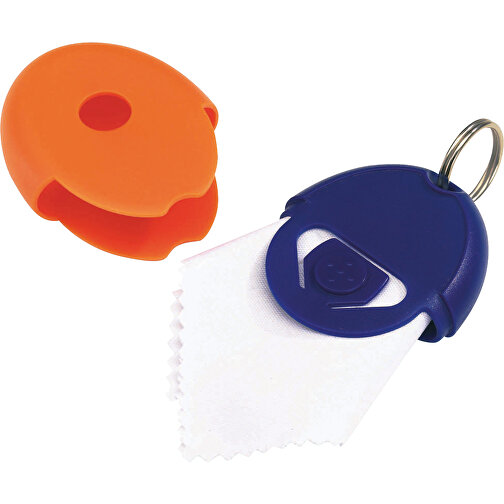 Schlüsselanhänger NEAT , blau, orange, Kunststoff / Polyester / Stahl, 6,00cm x 1,50cm x 4,30cm (Länge x Höhe x Breite), Bild 1