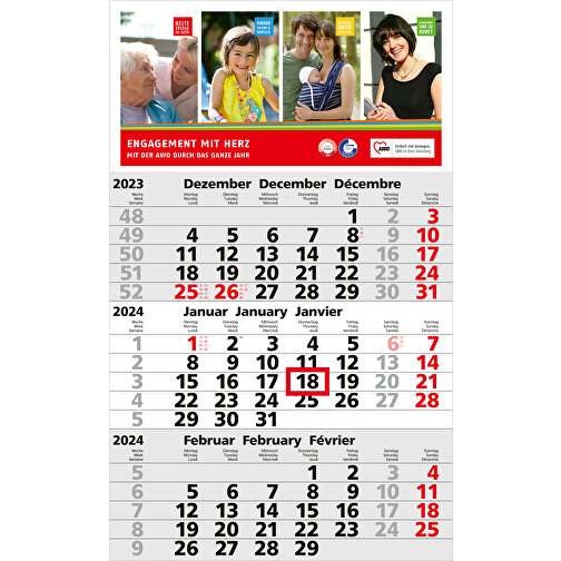 3-Monats-Kalender Solid 3 Bestseller, Hellgrau , hellgrau, rot, Papier, 49,00cm x 30,00cm (Länge x Breite), Bild 1