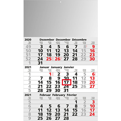 3-Monats-Kalender Solid 3 Bestseller, Hellgrau , hellgrau, rot, Papier, 49,00cm x 30,00cm (Länge x Breite), Bild 2
