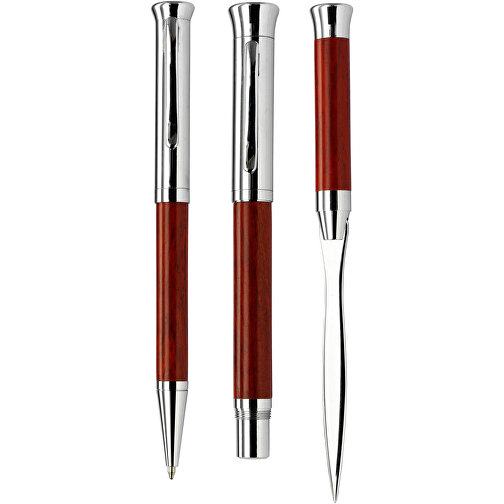 Set penna a sfera, refill nero (marrone, Vetro, EVA, legno di betulla,  alluminio, palissandro, 474g) come gadget personalizzati su