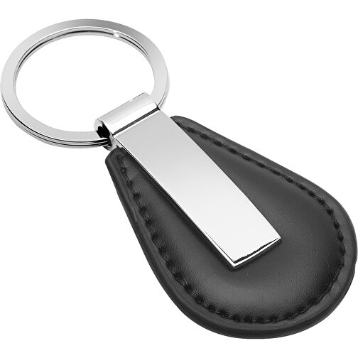 Schlüsselanhänger RE98-PERRIS ROUND , Re98, schwarz / silber, Metall, Kunstleder, 9,30cm x 0,80cm x 4,00cm (Länge x Höhe x Breite), Bild 1