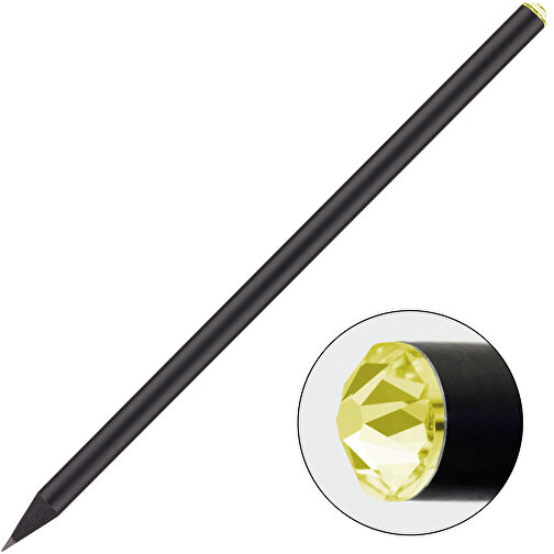 Schwarzer Bleistift Mit Original Preciosa®-Kristall , schwarz, Kristall gelb, Holz, 17,70cm x 0,70cm x 0,70cm (Länge x Höhe x Breite), Bild 1