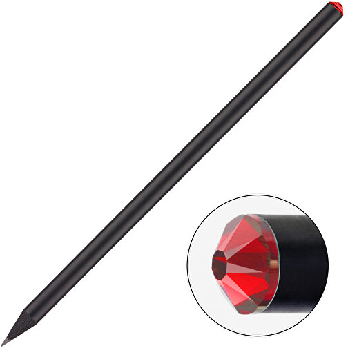 Schwarzer Bleistift Mit Original Preciosa®-Kristall , schwarz, Kristall rot, Holz, 17,70cm x 0,70cm x 0,70cm (Länge x Höhe x Breite), Bild 1