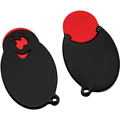 Chiphalter Mit 1€-Chip 'Gesicht' , rot, schwarz, ABS, 5,90cm x 0,40cm x 3,50cm (Länge x Höhe x Breite), Bild 1