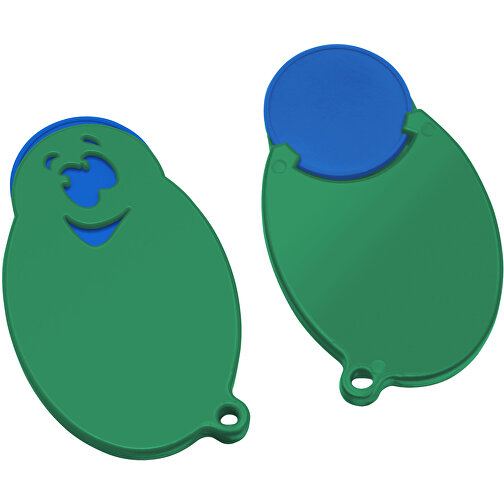 Chiphalter Mit 1€-Chip 'Gesicht' , blau, grün, ABS, 5,90cm x 0,40cm x 3,50cm (Länge x Höhe x Breite), Bild 1