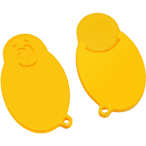 Chiphalter Mit 1€-Chip 'Gesicht' , gelb, gelb, ABS, 5,90cm x 0,40cm x 3,50cm (Länge x Höhe x Breite), Bild 1