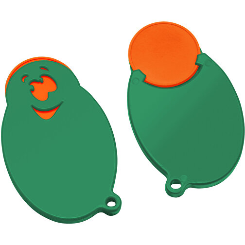 Chiphalter Mit 1€-Chip 'Gesicht' , orange, grün, ABS, 5,90cm x 0,40cm x 3,50cm (Länge x Höhe x Breite), Bild 1