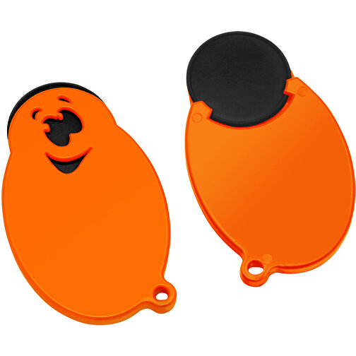 Chiphalter Mit 1€-Chip 'Gesicht' , schwarz, orange, ABS, 5,90cm x 0,40cm x 3,50cm (Länge x Höhe x Breite), Bild 1