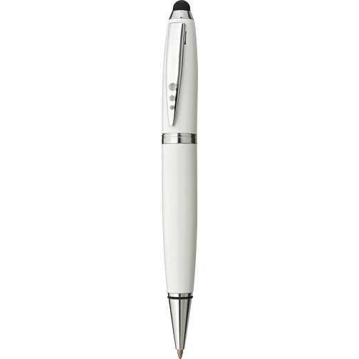 Edelstahl-Kugelschreiber TOUCH DOWN , silber, weiß, Edelstahl, 13,80cm x 1,40cm (Länge x Breite), Bild 1