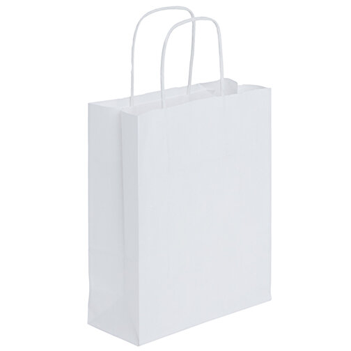 Krafttaschen Weißes Papier, Gedrehte Griffe , weiß, Papier, 18,00cm x 21,00cm x 8,00cm (Länge x Höhe x Breite), Bild 1