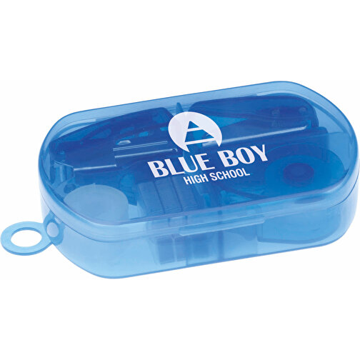 Burobox , transparent blau, Kunststoff, 9,50cm x 2,00cm x 6,00cm (Länge x Höhe x Breite), Bild 2