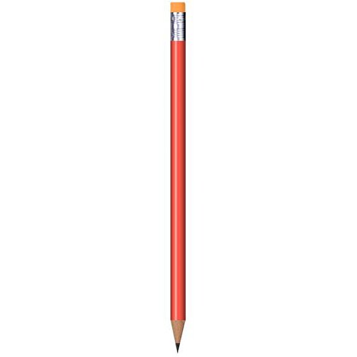Bleistift Rund, Lackiert, Mit Radierer , hellrot, Radierer neonorange, Holz, 18,50cm x 0,70cm x 0,70cm (Länge x Höhe x Breite), Bild 1