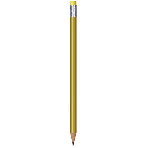 Bleistift Rund, Lackiert, Mit Radierer , gold, Radierer gelb, Holz, 18,50cm x 0,70cm x 0,70cm (Länge x Höhe x Breite), Bild 1