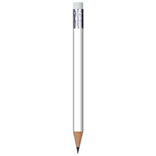 Bleistift Rund, Lackiert, Mit Radierer, Kurz , weiß, Radierer weiß, Holz, 9,50cm x 0,70cm x 0,70cm (Länge x Höhe x Breite), Bild 1