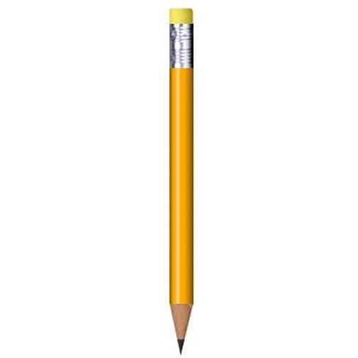 Bleistift Rund, Lackiert, Mit Radierer, Kurz , dunkelgelb, Radierer gelb, Holz, 9,50cm x 0,70cm x 0,70cm (Länge x Höhe x Breite), Bild 1