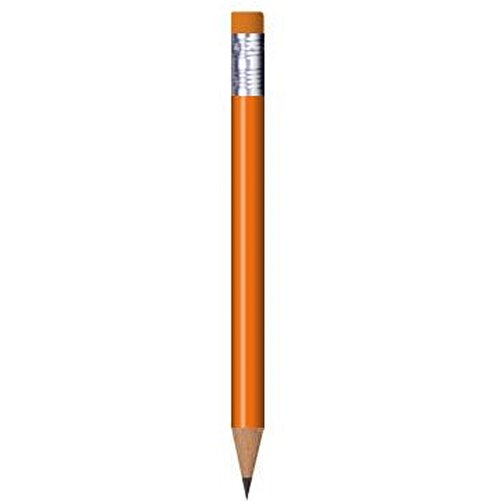Bleistift Rund, Lackiert, Mit Radierer, Kurz , orange, Radierer weiß, Holz, 9,50cm x 0,70cm x 0,70cm (Länge x Höhe x Breite), Bild 1