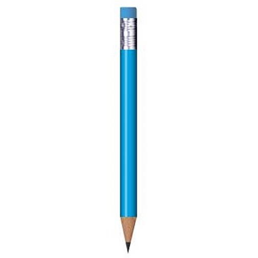 Bleistift Rund, Lackiert, Mit Radierer, Kurz , mittelblau, Radierer hellblau, Holz, 9,50cm x 0,70cm x 0,70cm (Länge x Höhe x Breite), Bild 1