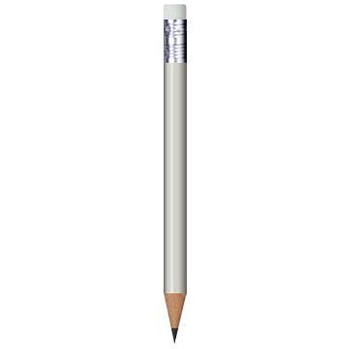 Bleistift Rund, Lackiert, Mit Radierer, Kurz , silber, Radierer weiß, Holz, 9,50cm x 0,70cm x 0,70cm (Länge x Höhe x Breite), Bild 1