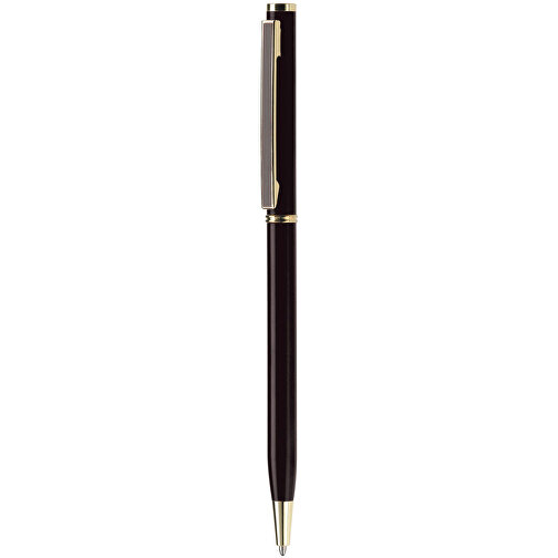 Metallkugelschreiber Slim Mit Gold Applikation , schwarz, Metall, 13,40cm (Länge), Bild 1