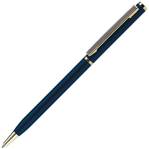 Metallkugelschreiber Slim Mit Gold Applikation , blau, Metall, 13,40cm (Länge), Bild 2