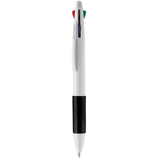 Kugelschreiber Mit 4 Schreibfarben , weiß / schwarz, ABS, 13,70cm (Länge), Bild 1