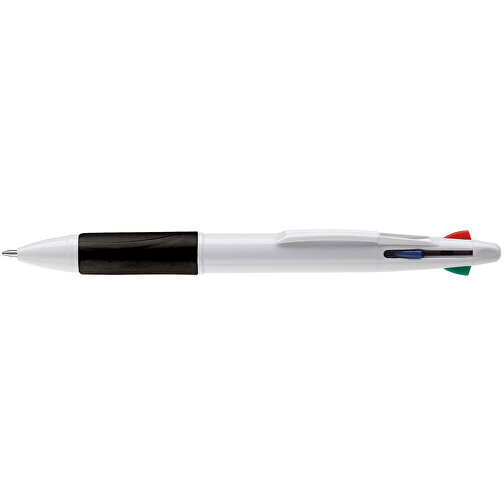 Kugelschreiber Mit 4 Schreibfarben , weiß / schwarz, ABS, 13,70cm (Länge), Bild 3