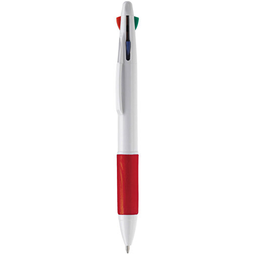 Kugelschreiber Mit 4 Schreibfarben , weiß / rot, ABS, 13,70cm (Länge), Bild 1